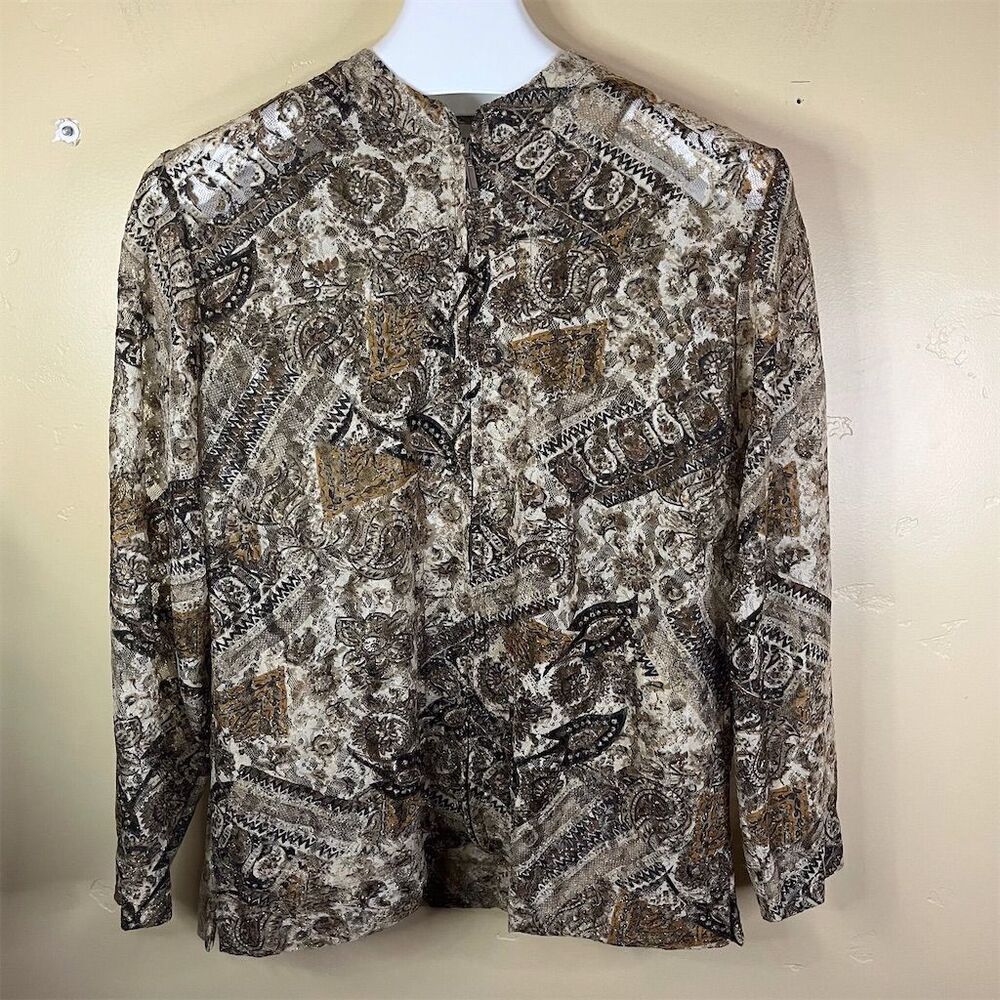 Chico's Women's Brown Paisley Lace Full Zip Jacket Size‎ Large (16-18) Corporate